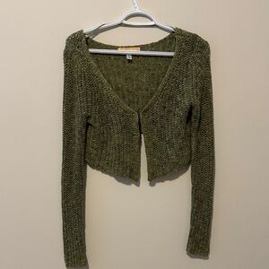 Urban Outfitters Olive Green Cropped Open-Knit Cardigan